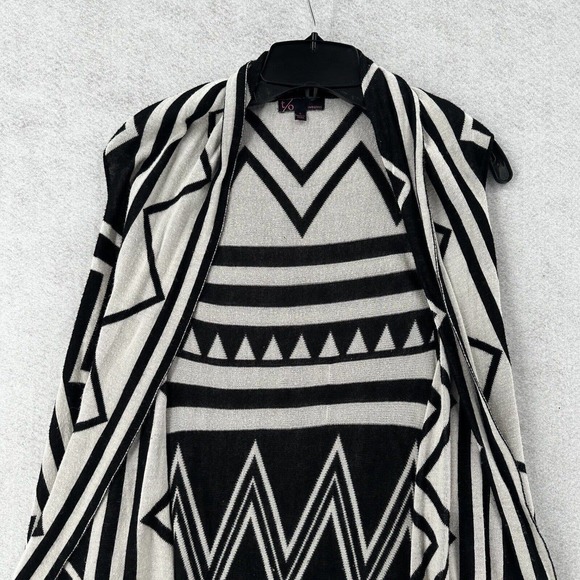 T/O Long Line Seater Vest SMALL Duster Black & White Geometric Sleeveless Boho‎ - Picture 5 of 13